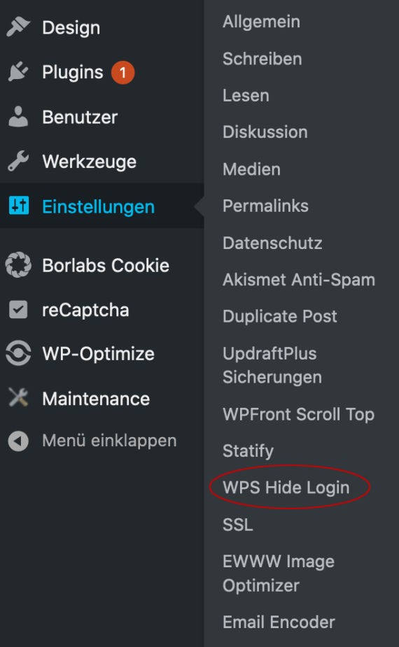 Screenshot03: WPS Hide Login Einstellung