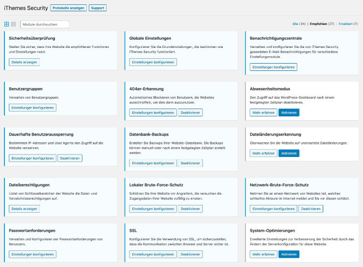 Screenshot10: iThemes Security Übersicht